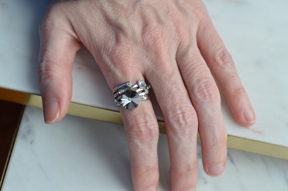 Premier Designs "Ridgeway" Ring 10K RGP Multi-Band Stacked CZ Statement Ring